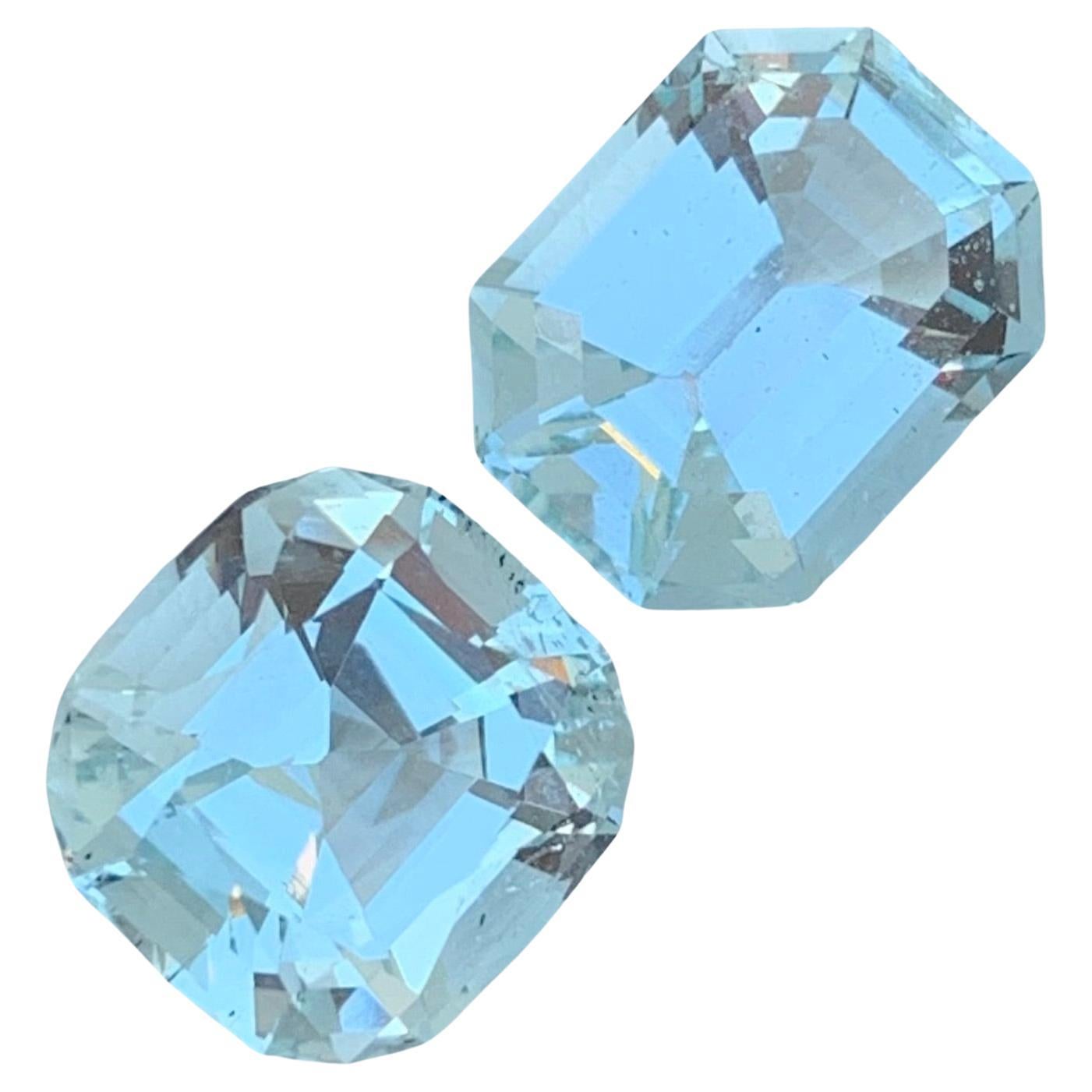 Aigue-marine naturelle non sertie Duo en forme de coussin de 7 carats pour la fabrication de bijoux 