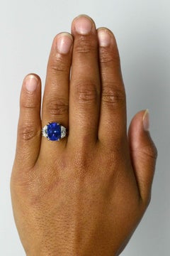 7 Carat Natural Sapphire Engagement Ring Diamond 1/2 Moon Accent 3-Stone Trinity