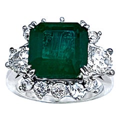 7 Carat Natural Square Emerald & 1.5 Ct Diamond Ring in Platinum