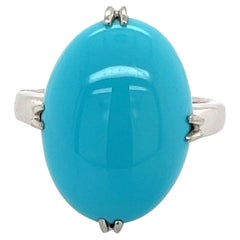 7 Carat Oval Cabochon Turquoise Solitaire Platinum Ring