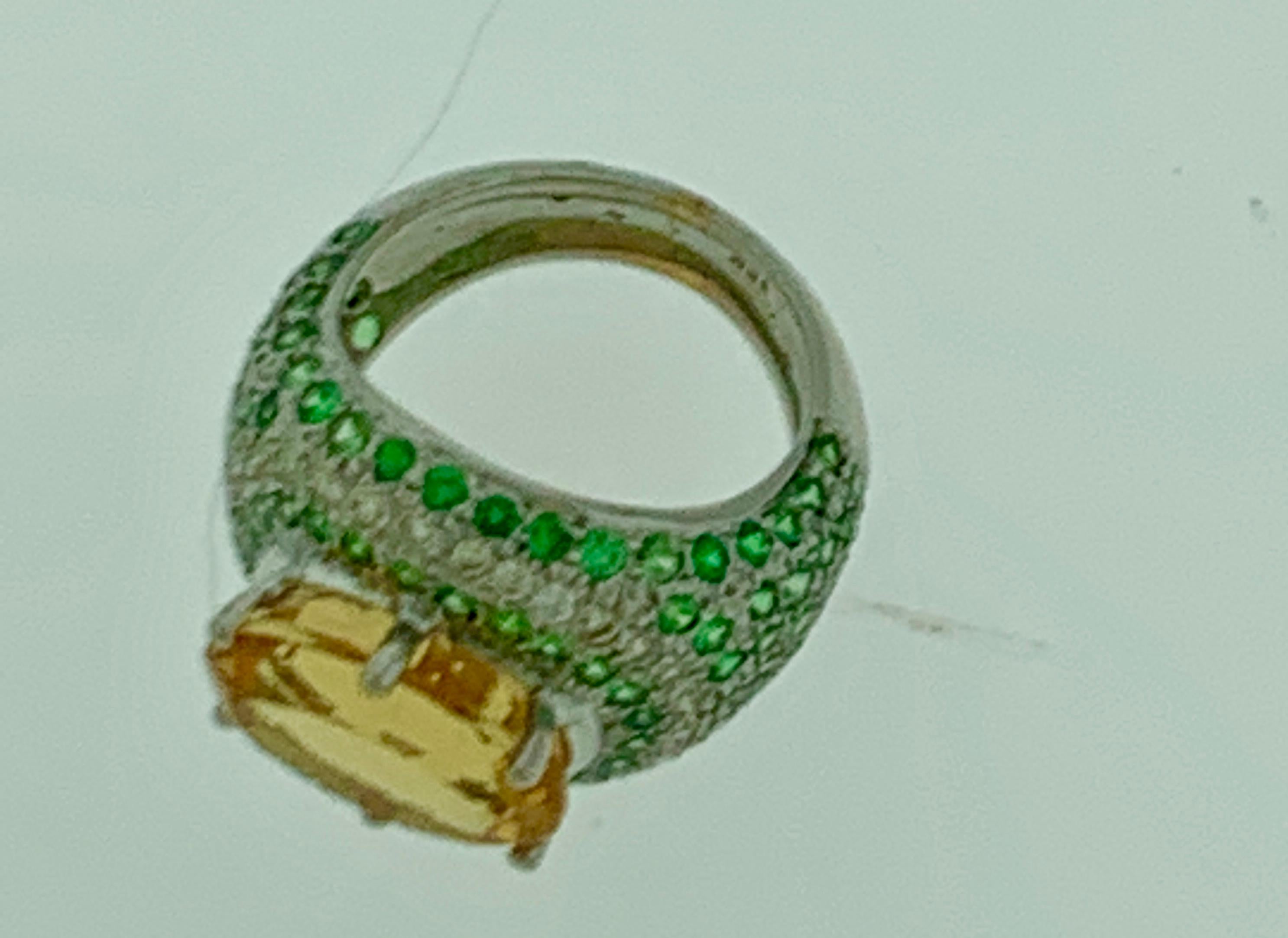 Women's 7 Carat Oval Citrine Tsavorite and Diamond Ring in 18 Karat White Gold, Estate For Sale