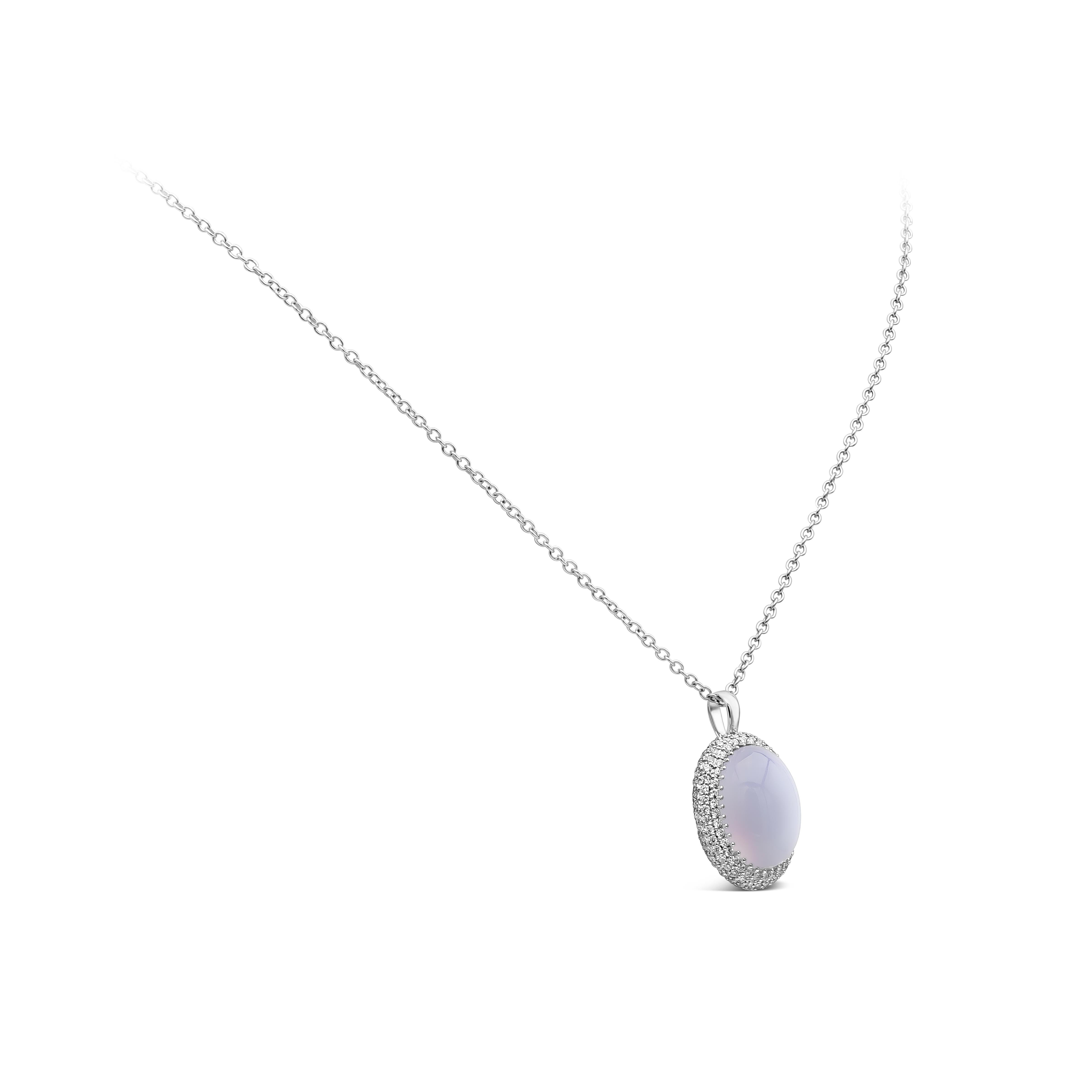 Contemporary 7 Carat Oval Cut Lavender Chalcedony Pendant Necklace in White Gold For Sale