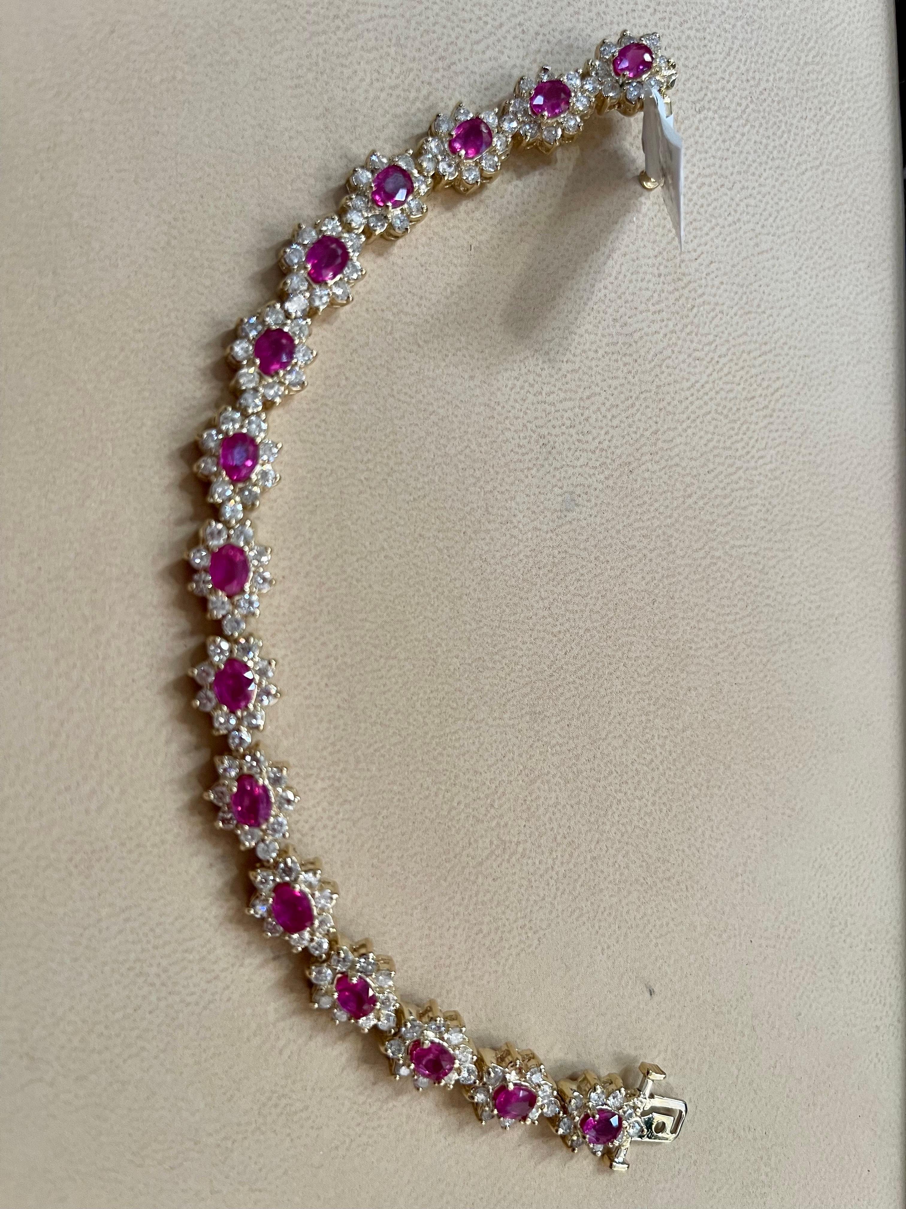 Pulsera de tenis de 7 quilates de rubí natural de corte ovalado y diamantes Oro amarillo de 14 quilates 24,5 G en venta 7
