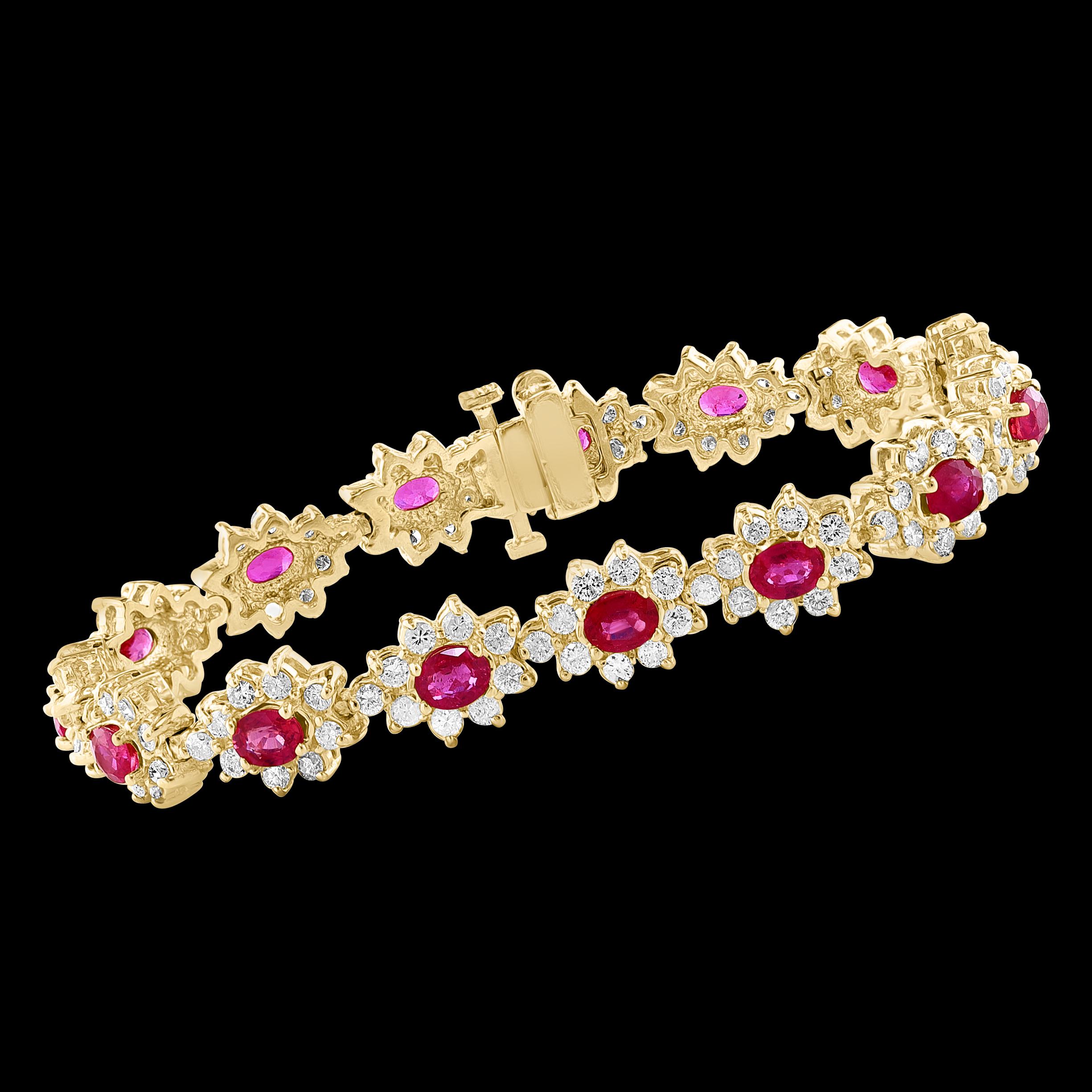 This Tennis bracelet is an affordable piece of jewelry that is sure to catch your eye. It features 15 stones of Oval cut shape natural Rubies that are of exceptionally good quality and color, with a beautiful color that is sure to impress. Each ruby