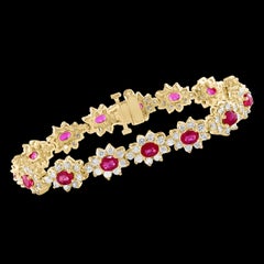 7 Carat Oval Cut Natural Ruby & Diamond Tennis Bracelet 14kt Yellow Gold 24.5 G