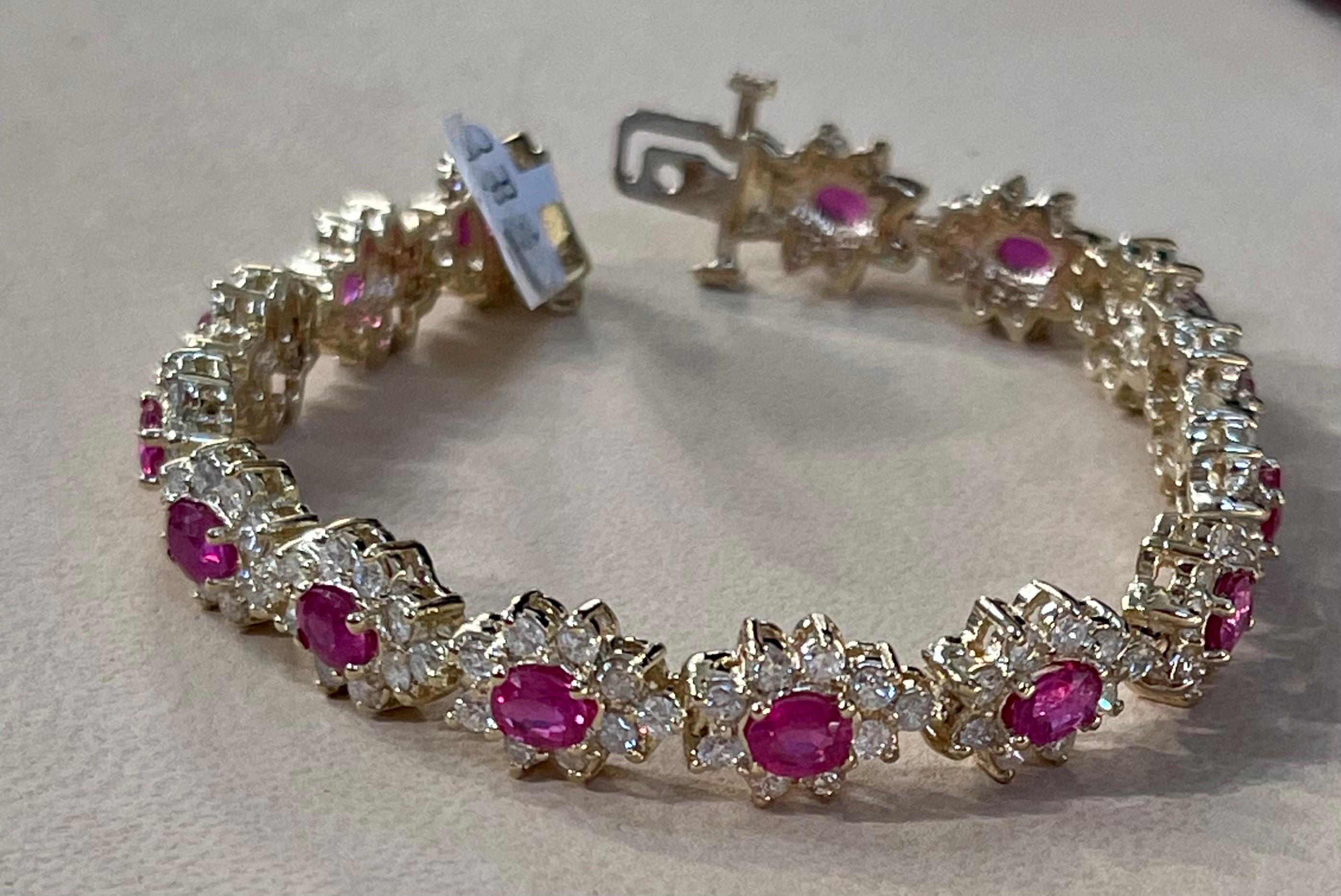 Pulsera de tenis de 7 quilates de rubí natural de corte ovalado y diamantes Oro amarillo de 14 quilates 24,5 G en venta 2