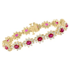 Bracelet tennis en or jaune 14 carats avec diamants et rubis naturel de taille ovale de 7 carats, 24,5 G