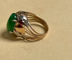 7 Carat Oval Emerald Cabochon 14 Karat Yellow Gold Cocktail Ring Vintage