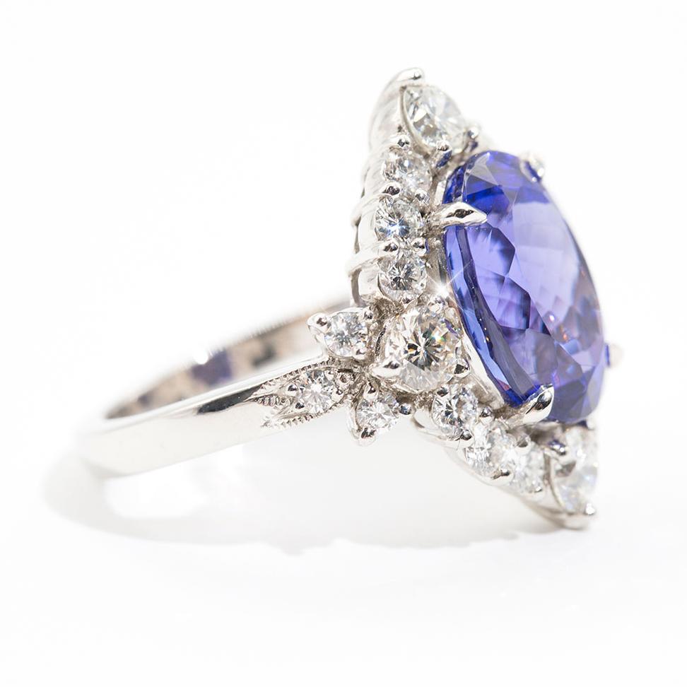 Contemporary 7 Carat Oval Flawless Tanzanite and 1.80 Carat Diamond Platinum Cocktail Ring