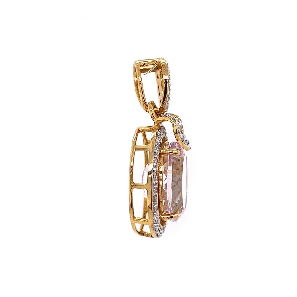 Oval Cut 7 Carat Oval Kunzite and Diamond Gold Vintage Pendant Necklace For Sale