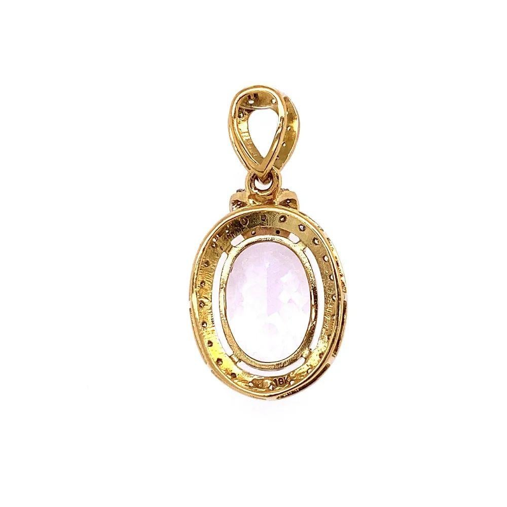 7 Carat Oval Kunzite and Diamond Gold Vintage Pendant Necklace In Excellent Condition For Sale In Montreal, QC