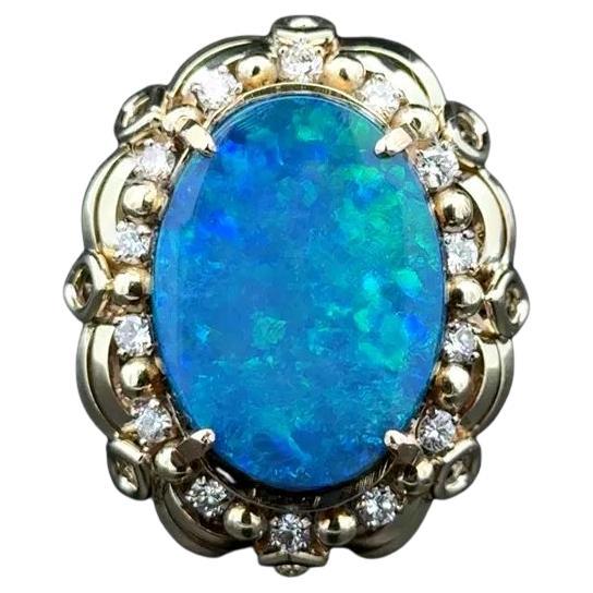 7 Karat Oval Opal und Diamant Gold Mid Century Modern 1960s Statement Ring im Angebot