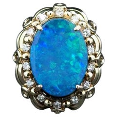 7 Karat Oval Opal und Diamant Gold Mid Century Modern 1960s Statement Ring