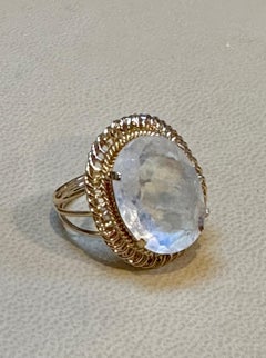 7 Carat Oval Shape Moon Stone Cocktail Ring 14 Karat Yellow Gold