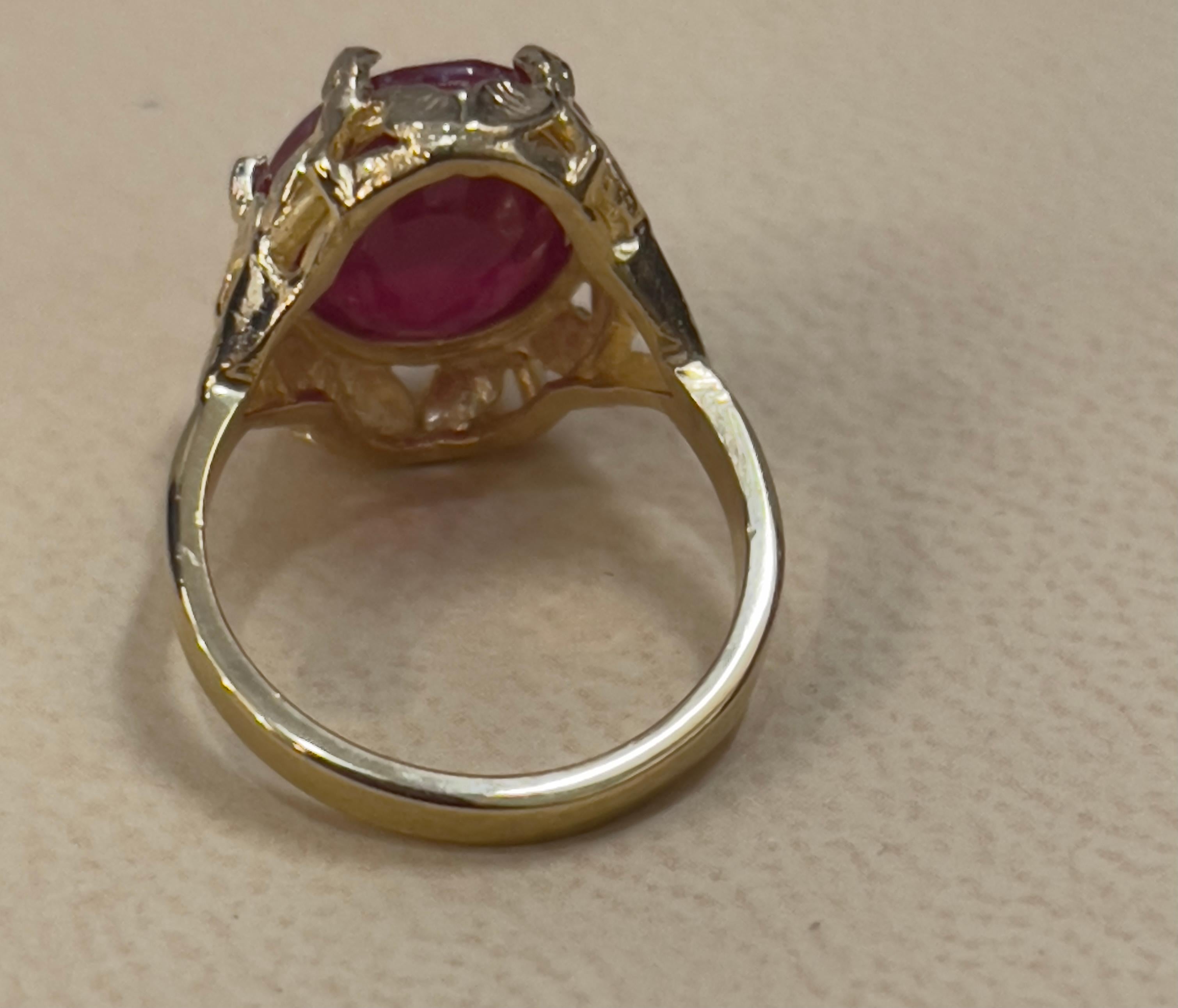 7 Karat Ovalförmiger behandelter Rubin 14 Karat Gelbgold Ring 5