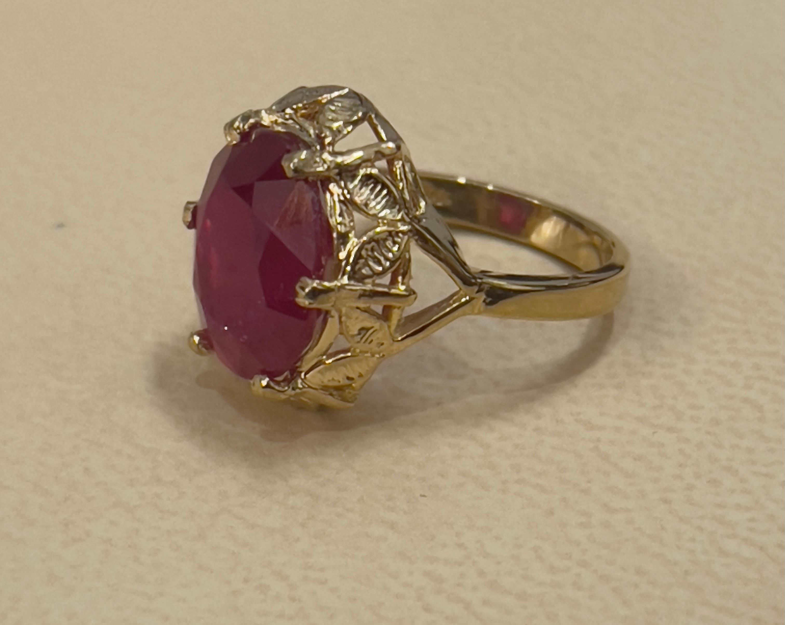 7 Karat Ovalförmiger behandelter Rubin 14 Karat Gelbgold Ring 3