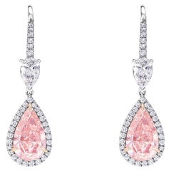 7 Carat Pear Shape Diamond Dangle Earrings GIA Certified FIP VS1-VS2