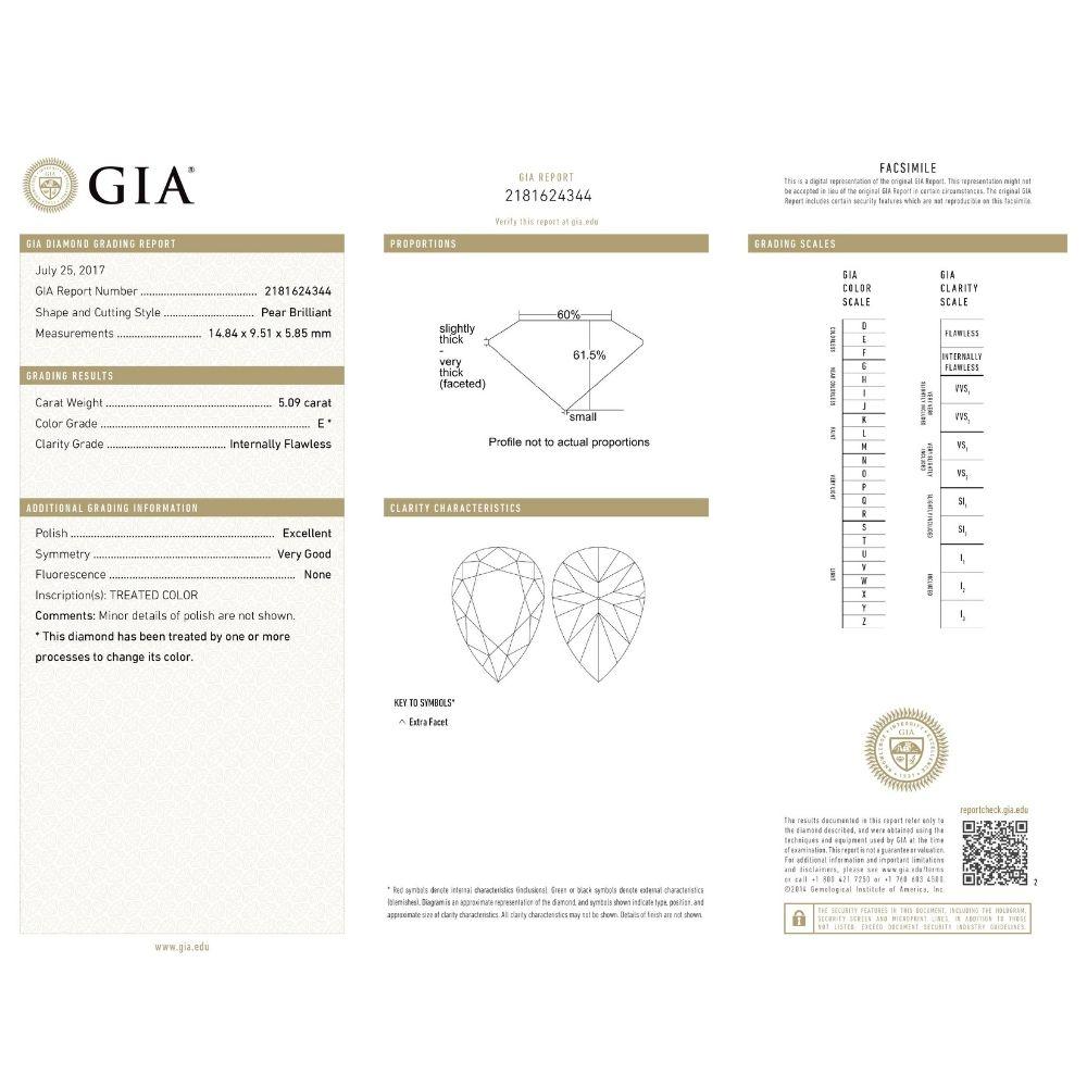 7 Karat birnenförmiger Diamant-Verlobungsring, GIA zertifiziert E IF im Zustand „Neu“ im Angebot in New York, NY