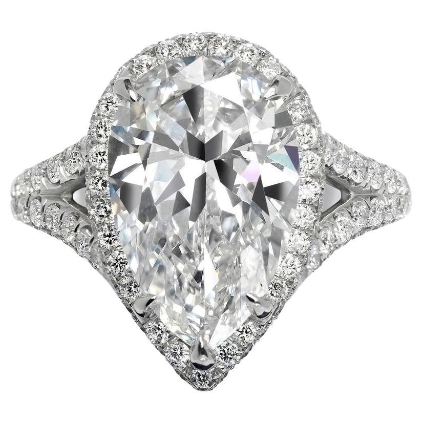 Bague de fiançailles avec diamant en forme de poire de 7 carats certifié GIA, E IF