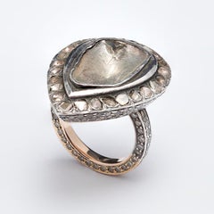 7 Carat Pear Shape Rose Cut Diamond Solitaire Engagement Ring