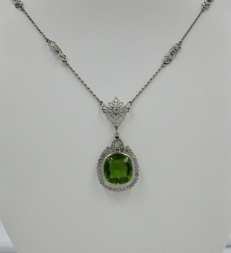 7 Carat Peridot Platinum Diamond Lavaliere Necklace Antique Victorian ...