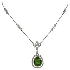 7 Carat Peridot Platinum Diamond Lavaliere Necklace Antique Victorian Edwardian