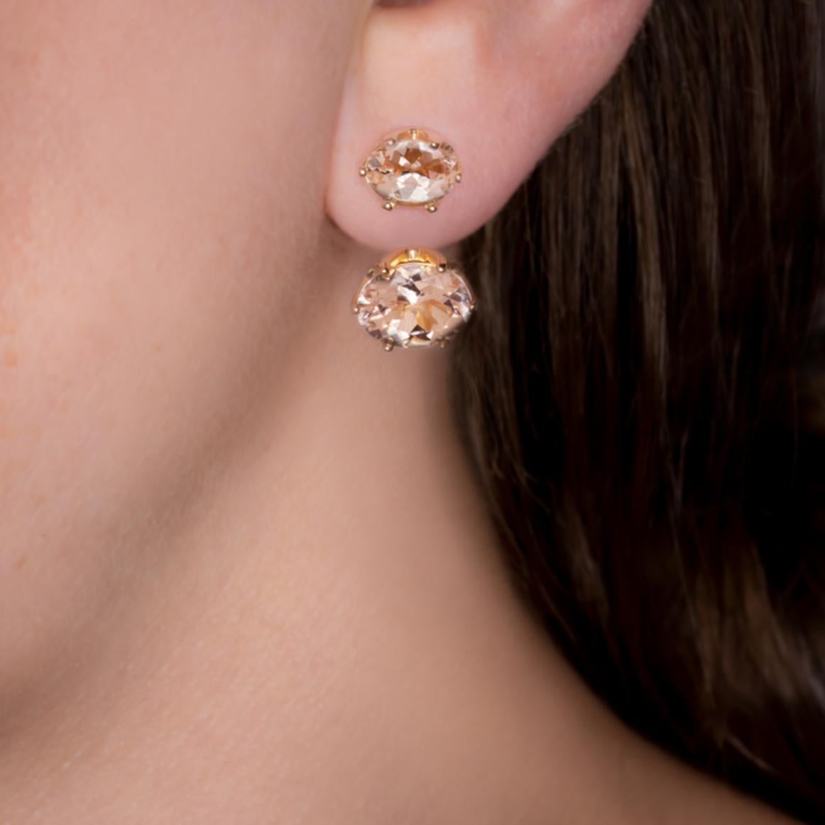 Modern 7 Carat Pink Morganite Rose Gold Earrings