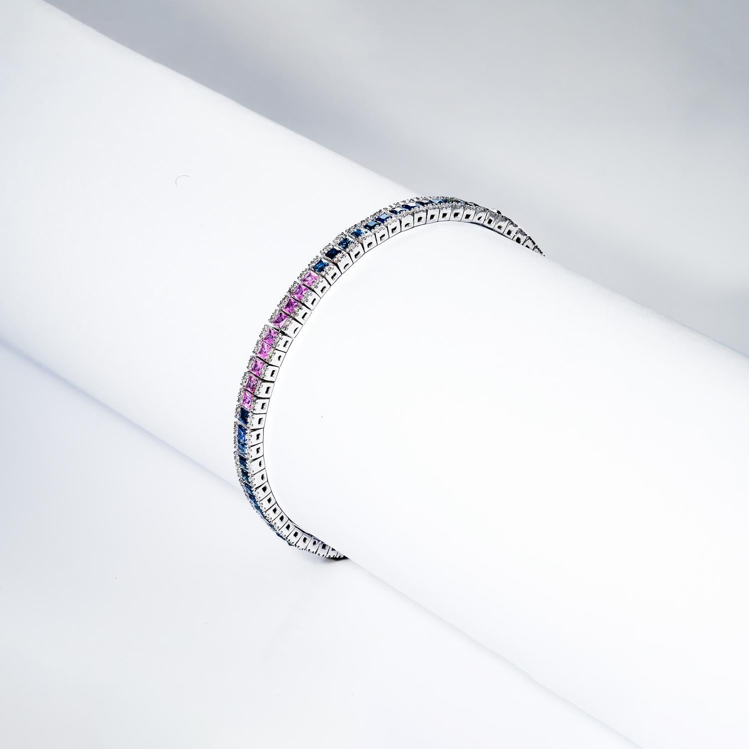 Women's 7 Carat Princess Cut Single Row Diamond Tennis Bracelet Certified For Sale