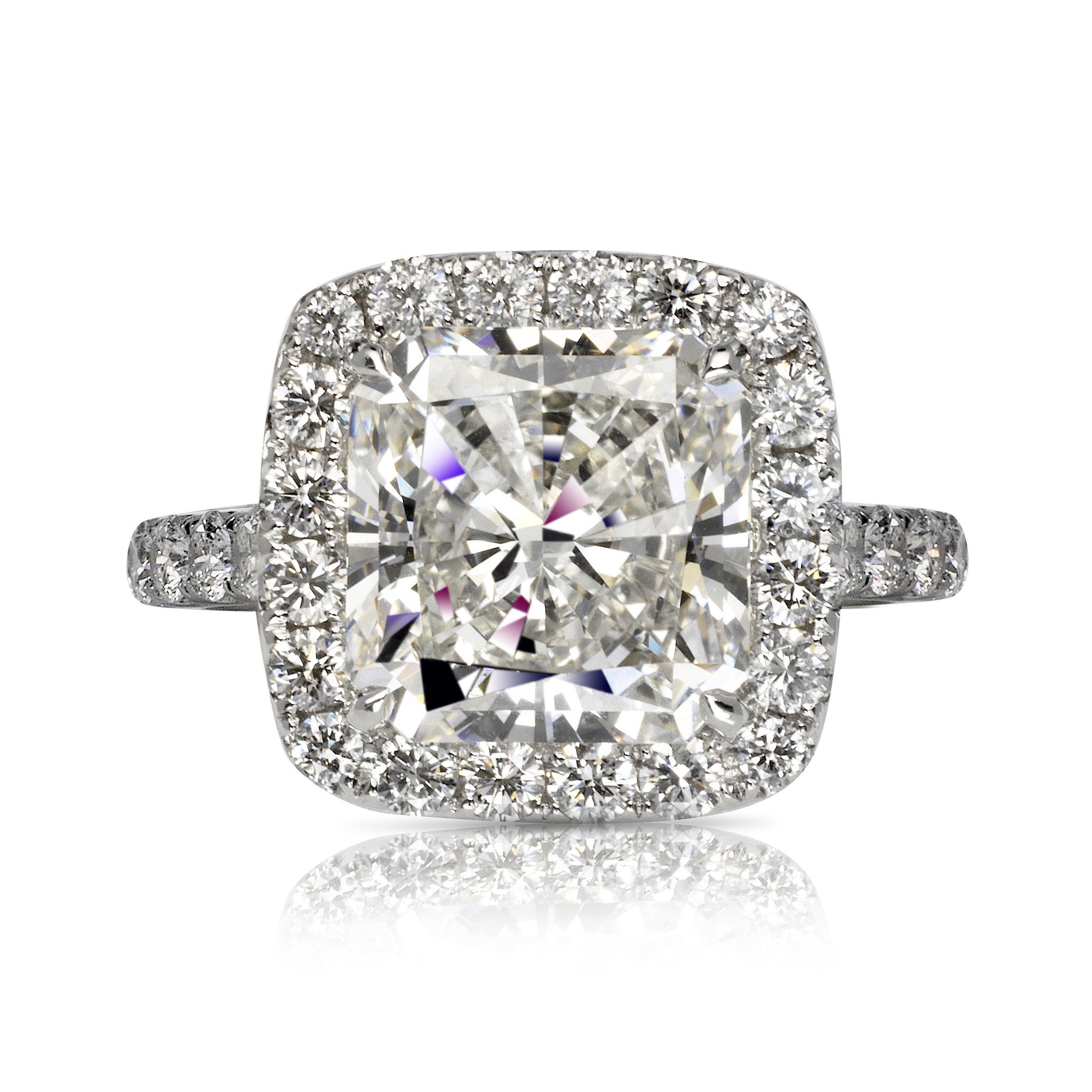 THARA RADIANT CUT DIAMOND ENGAGEMENT RING in 18K WHITE GOLD BY MIKE NEKTA
GIA CERTIFIED

Center Diamond:
Carat Weight: 5.20 Carats
Color : I
Clarity: VVS1
Style: RADIANT CUT / CUT-CORNERED SQUARE MODIFIED BRILLIANT 
Measurements: 10.03 x 9.73 x 6.18