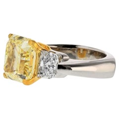 7 Carat Radiant Diamond Ring Fancy Yellow 14K Gold A Crown-Worthy Fancy Rarity