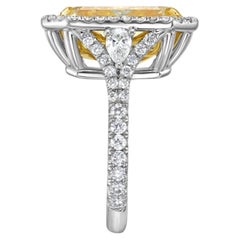 7 Carat Radiant Halo Diamond Ring Fancy Yellow 14K White Gold