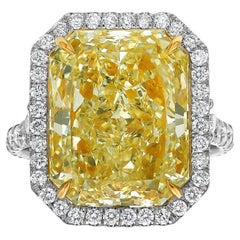 7 Carat Radiant Halo Diamond Ring Fancy Yellow 14K White Gold