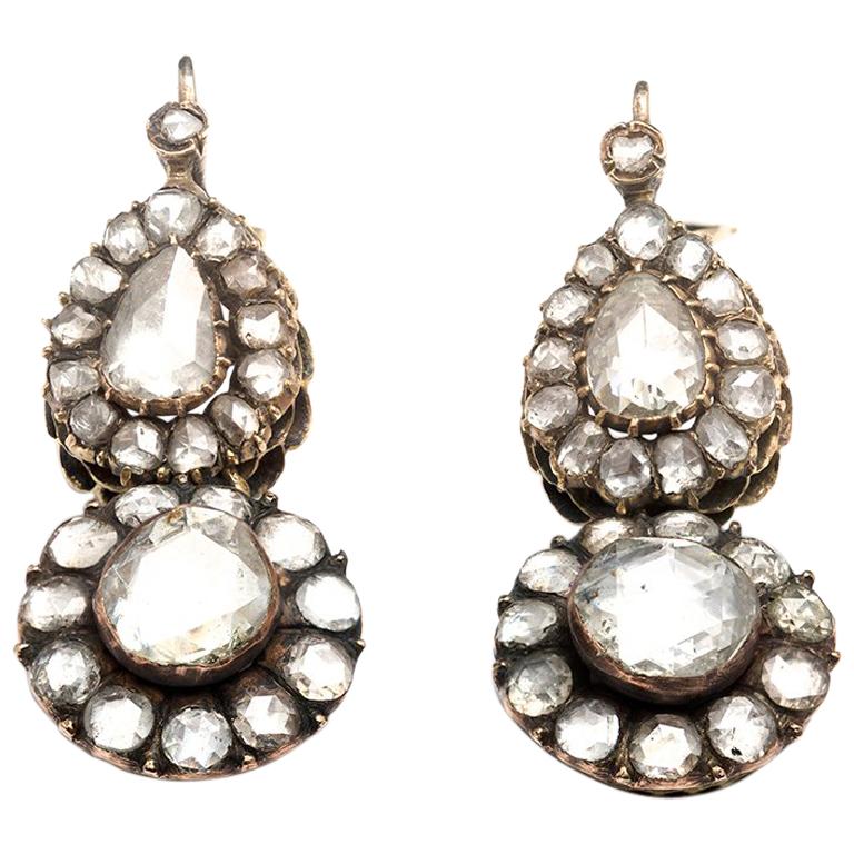 7 Carat Rose Cut Diamond Drop Earrings, circa 1890 For Sale