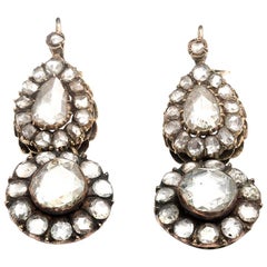 7 Carat Rose Cut Diamond Drop Earrings, circa 1890