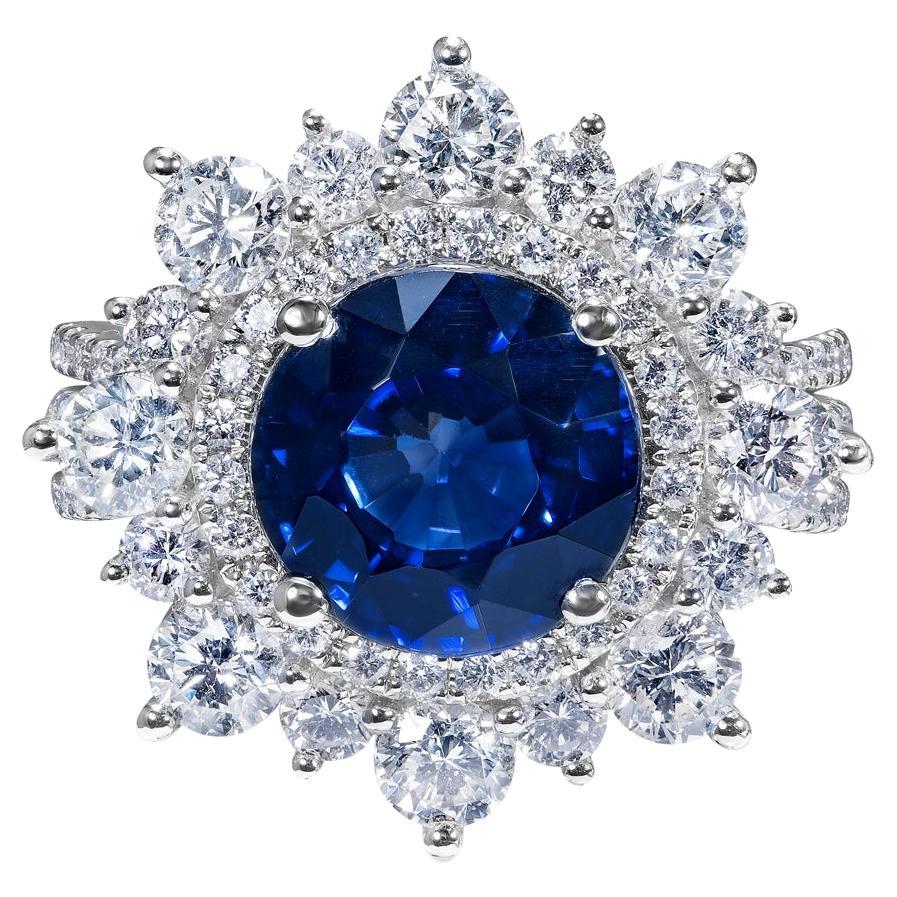 7 Carat Round Brilliant Blue Sapphire Ring Certified