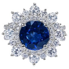 7 Carat Round Brilliant Blue Sapphire Ring Certified