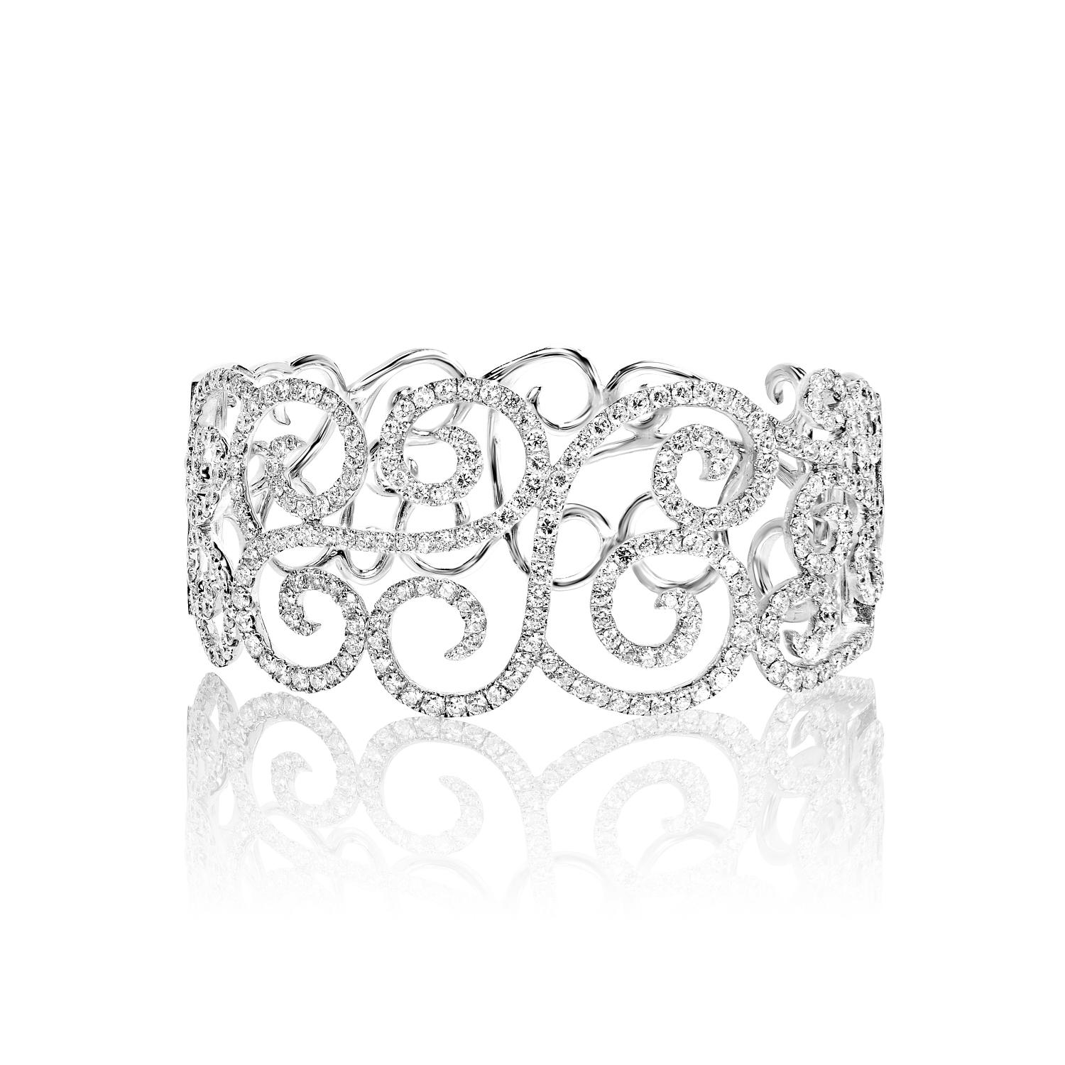 The KIARA 7.30 Carat Diamond Bangle Bracelet features ROUND BRILLIANT CUT DIAMONDS brilliants weighing a total of approximately 7.30 carats, set in 14K White Gold.

Style:
Diamonds
Diamond Size: 7.30 Carats
Diamond Shape: Round