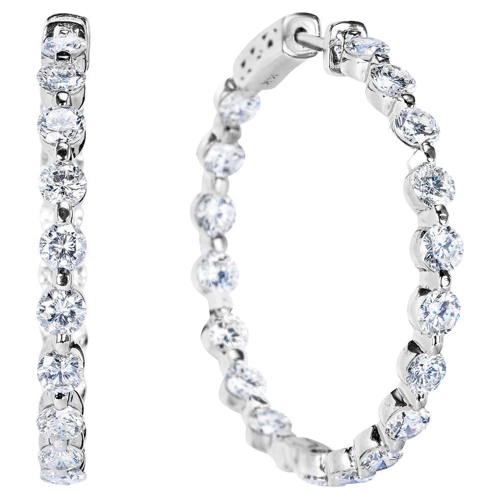 7 Carat Round Brilliant Diamond Hoop Earrings Certified For Sale