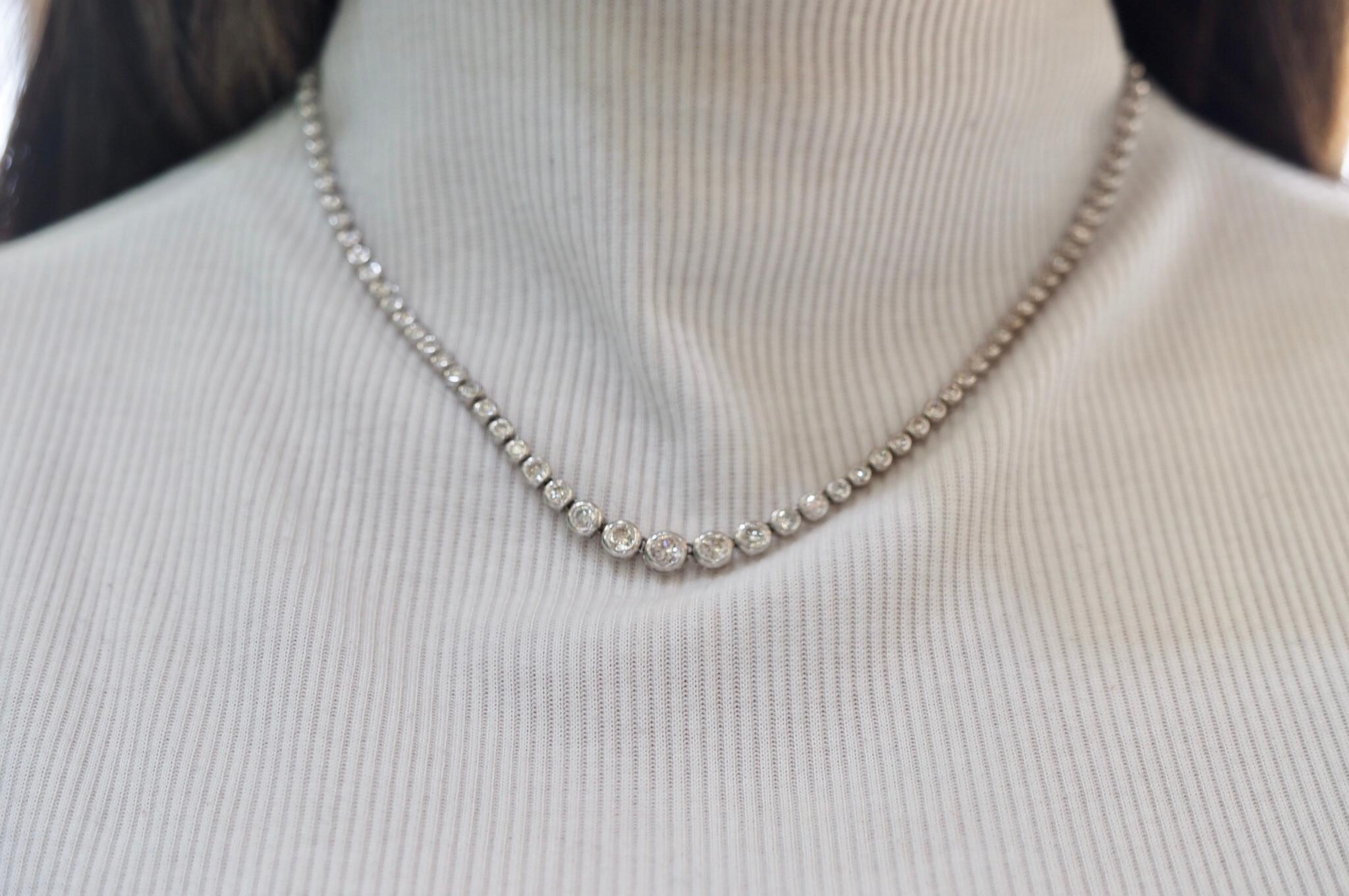 7 Karat runder Brillant-Diamant-Tennis-Halskette im Zustand „Neu“ im Angebot in Addison, TX