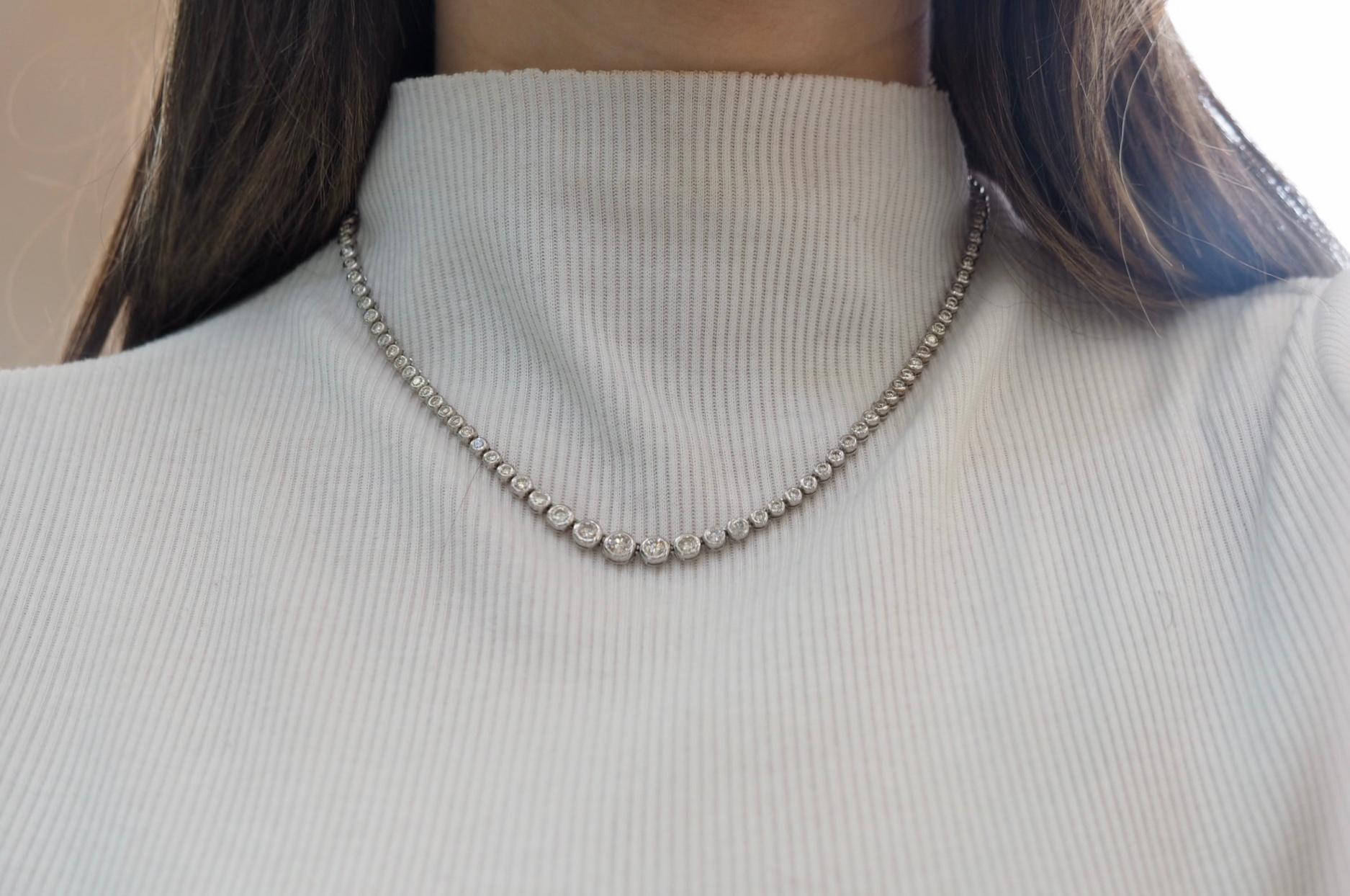7 Karat runder Brillant-Diamant-Tennis-Halskette für Damen oder Herren im Angebot