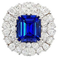 7 Carat Round Brilliant Statement Royal Blue Sapphire 14K White Gold