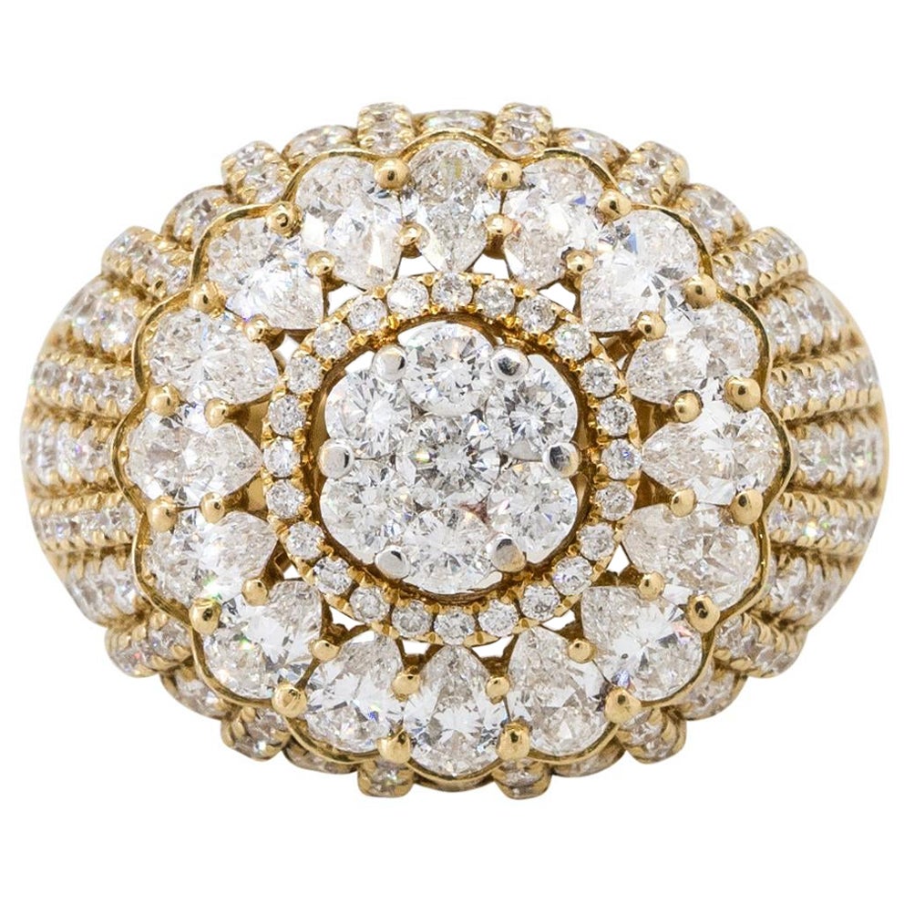 7 Carat Round 
Pear Shape Diamond Pave Dome Ring 18 Karat in stock