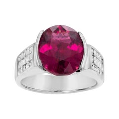 7 Carat Rubellite and 1.2 Carat Diamond 18 Karat White Gold Ring