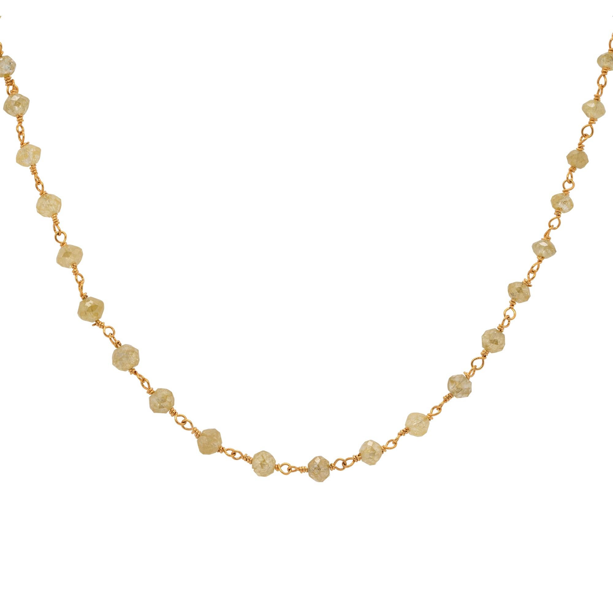 Modern 7 Carat Rustic Yellow Faceted Diamond Bead Necklace 14 Karat in Stock