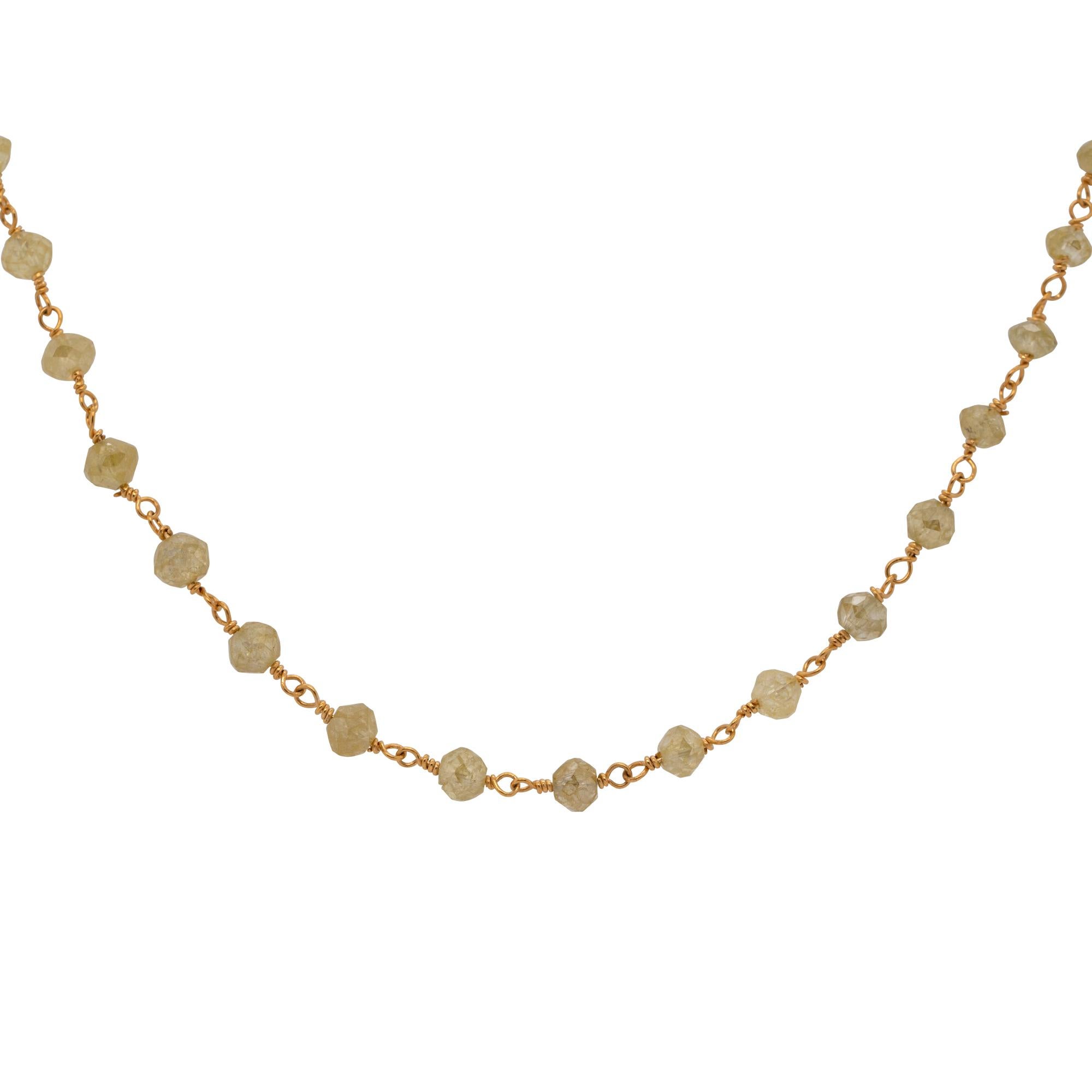 Mixed Cut 7 Carat Rustic Yellow Faceted Diamond Bead Necklace 14 Karat in Stock