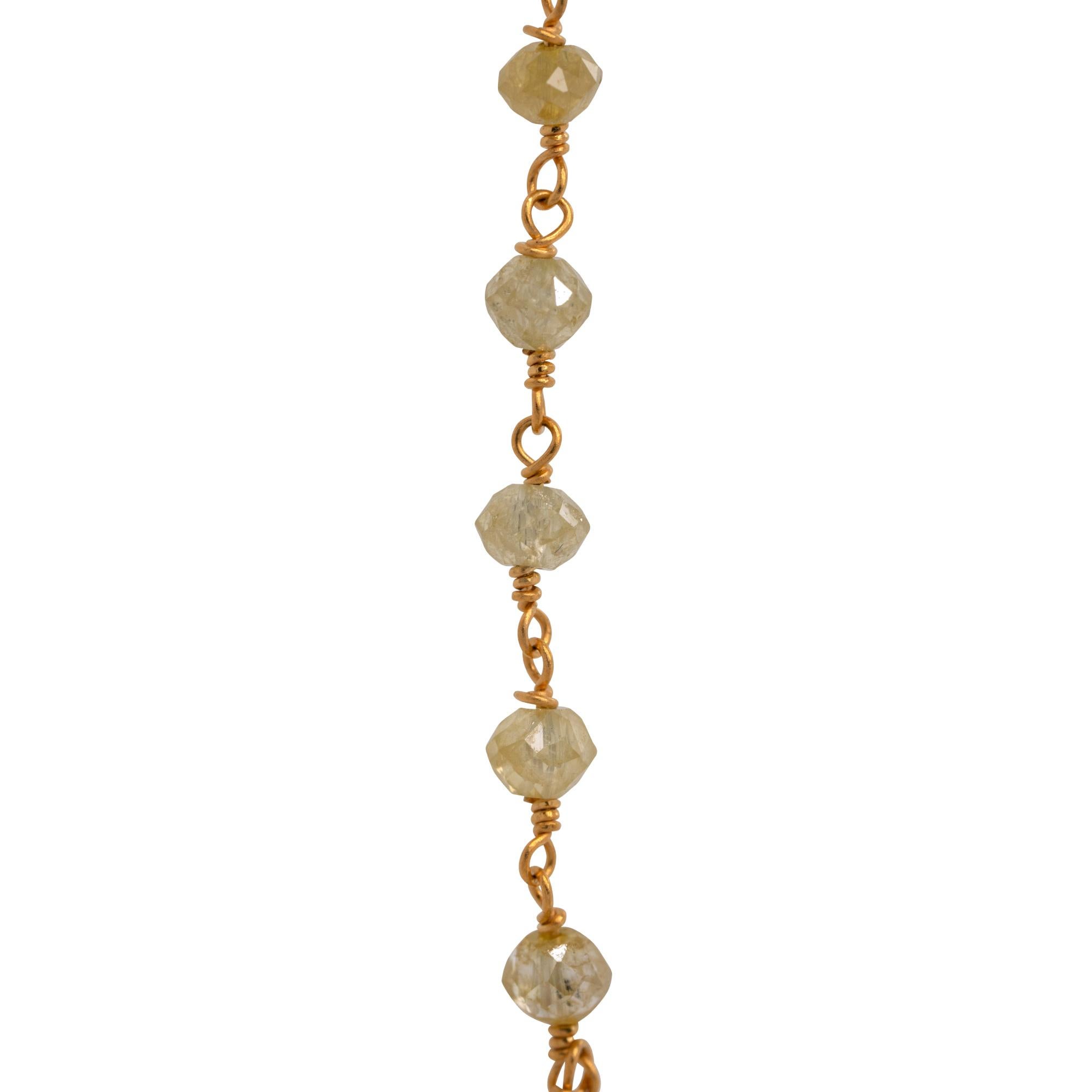 Women's 7 Carat Rustic Yellow Faceted Diamond Bead Necklace 14 Karat in Stock