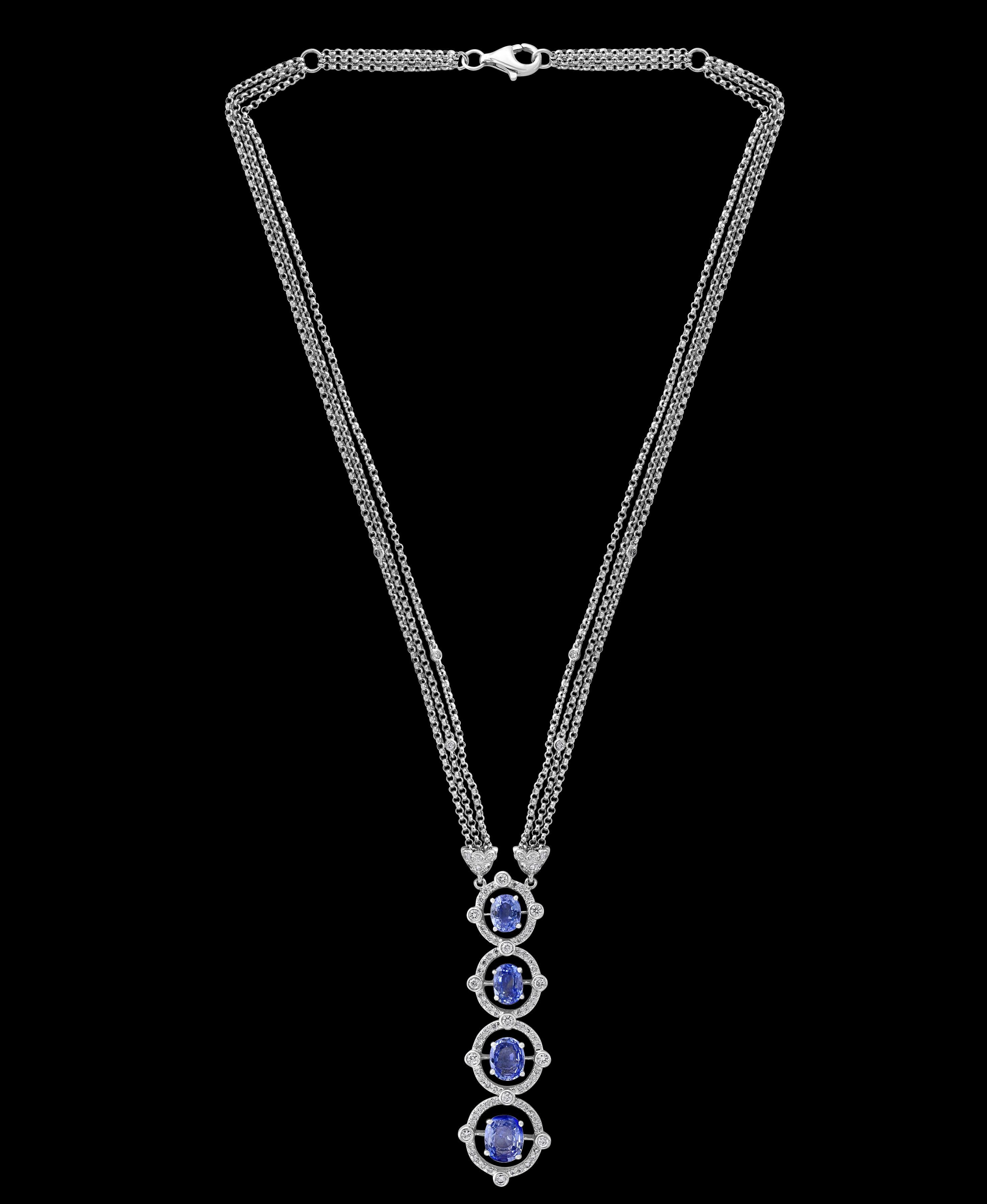 Oval Cut 7 Carat Sapphire and Diamond Pendant or Necklace 18 Karat Gold Multi Chain