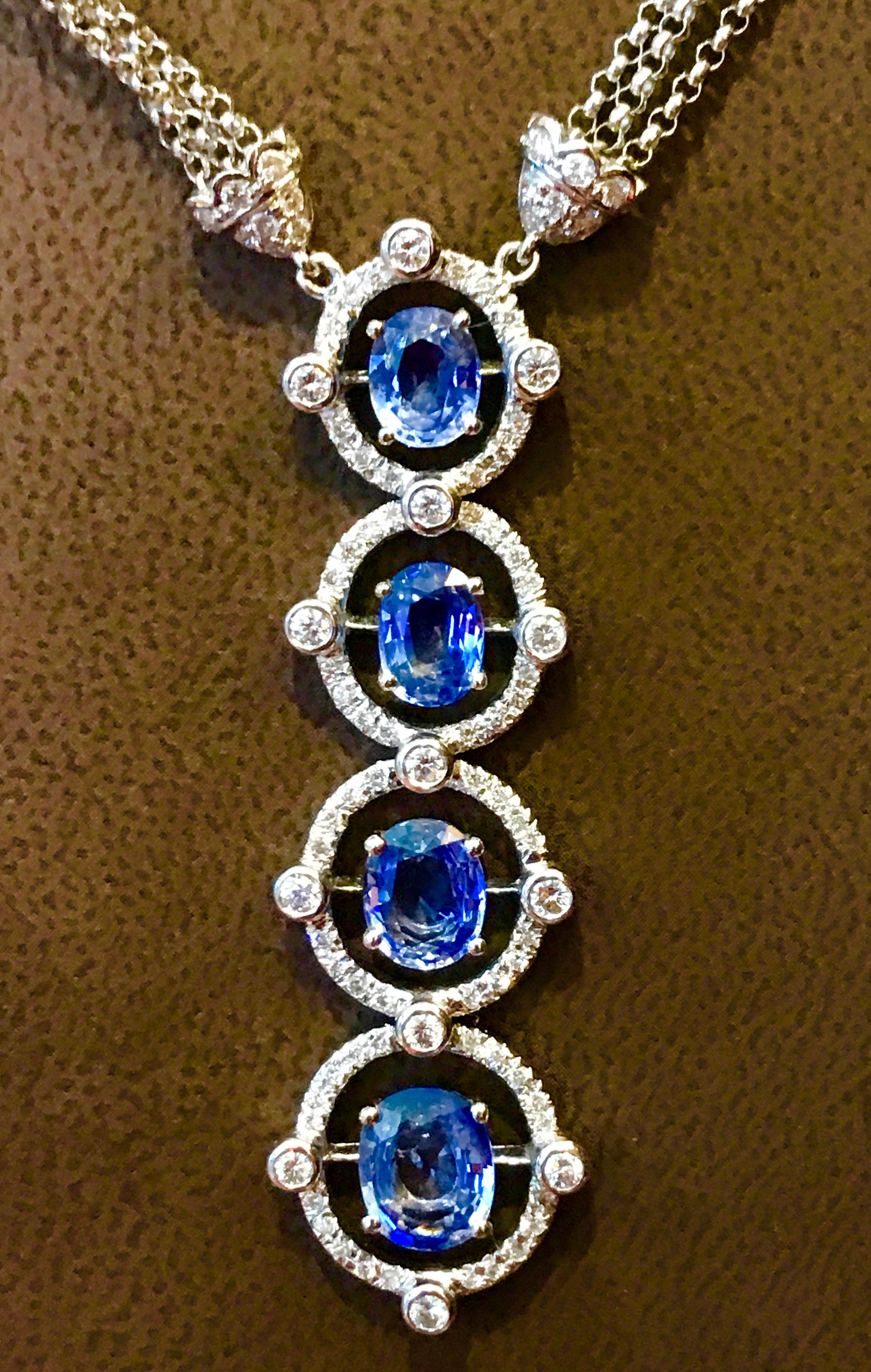 7 Carat Sapphire and Diamond Pendant or Necklace 18 Karat Gold Multi Chain In New Condition In New York, NY