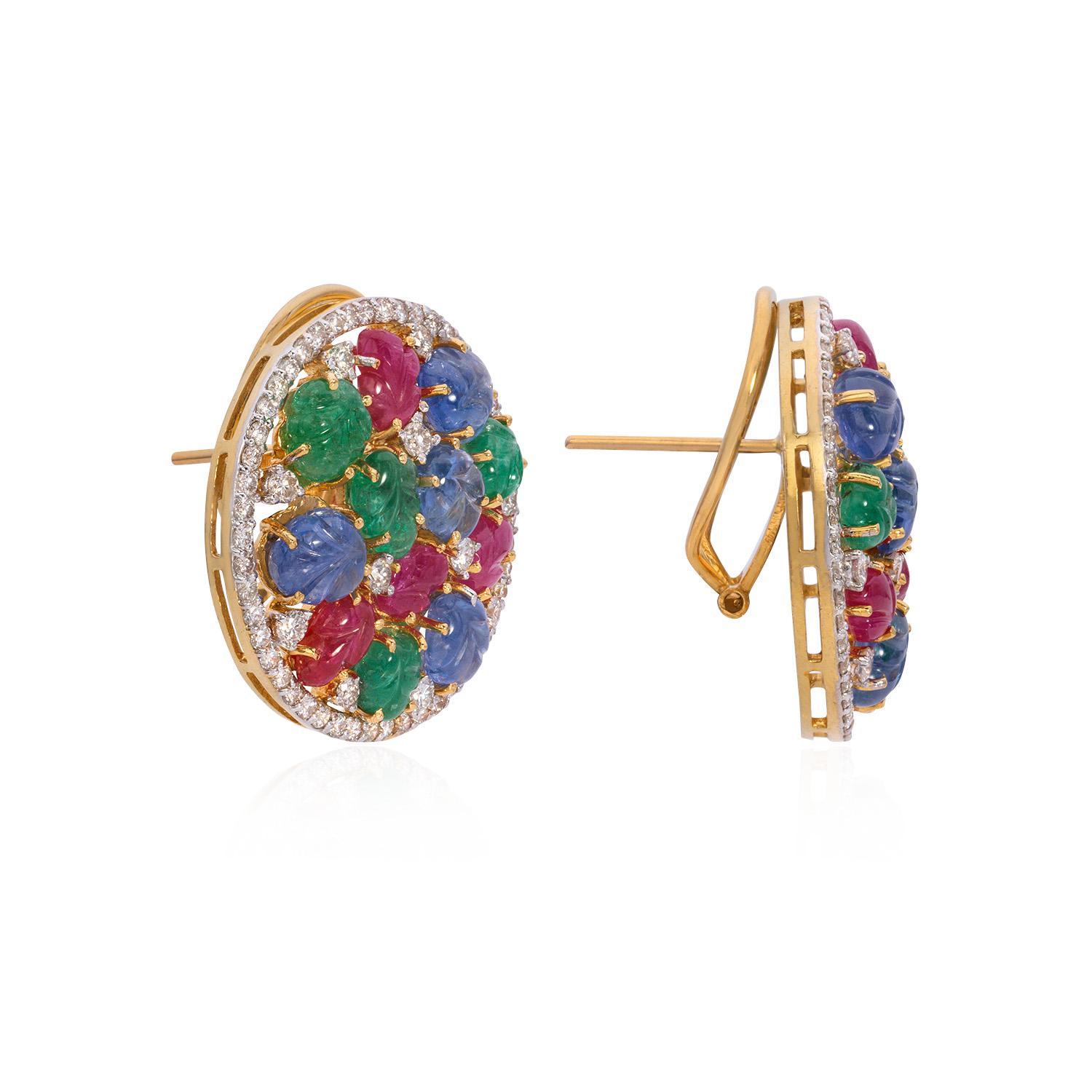 The Tutti Frutti Studs are the perfect addition to any jewelry collection. These colorful and fun studs feature a variety of fruits such as strawberries, pineapples, and watermelons embellished with sparkling gemstones. 

Crafted from high-quality