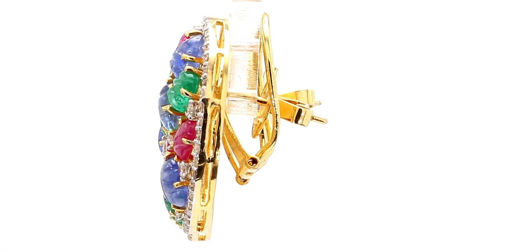 7 Carat Sapphire, Emerald, Ruby and 5 Carat Diamond 18K Gold Earrings In New Condition For Sale In New York, NY